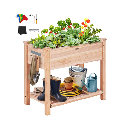 VEVOR Wooden Raised Garden Bed Planter Box Elevated/Floor w/ Whole Kit and Drainage System for Planting Flower Vegetable Herb Mary's Garden Shed