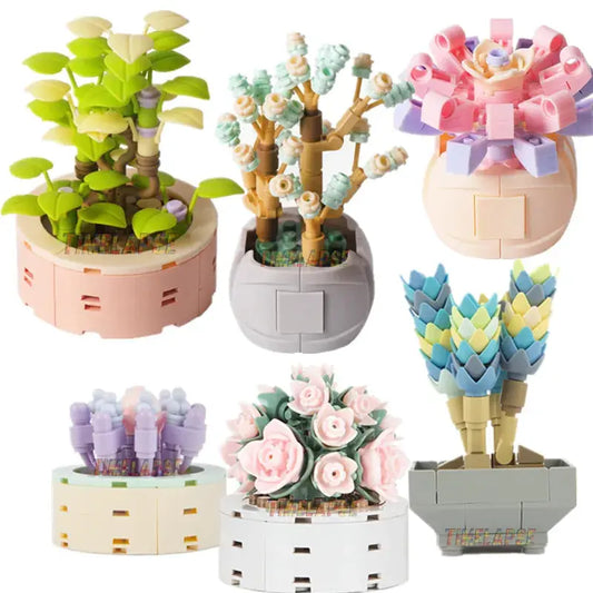 DIY MOC Potted Plants Succulents Cactus Gypsophila Bonsai Tree Gardens Romantic Building Blocks Model Bricks Kids Sets Kits Toys Mary's Garden Shed