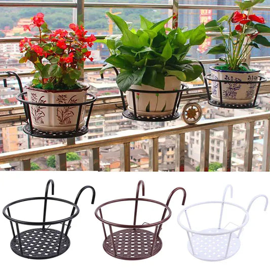 Outdoor Hanging Basket Plant Iron Racks Fence Balcony Round Flower Pot Decor Plant Pots Hanging Planter Mary's Garden Shed