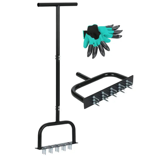 Lawn Aerator Tool Manual Metal Spike Grass Aeration With Dethatching Rake 15 Iron Spikes For Yard And Garden Compacted Soil Aerator Tool Black Mary's Garden Shed